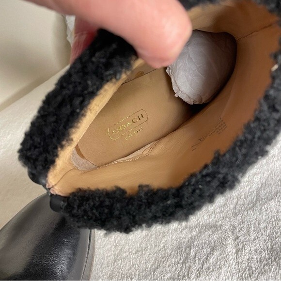 Coach Boots Apple Vin Veg Heels Leather Shearling Cuff High New Black Size 9 - Picture 12 of 16